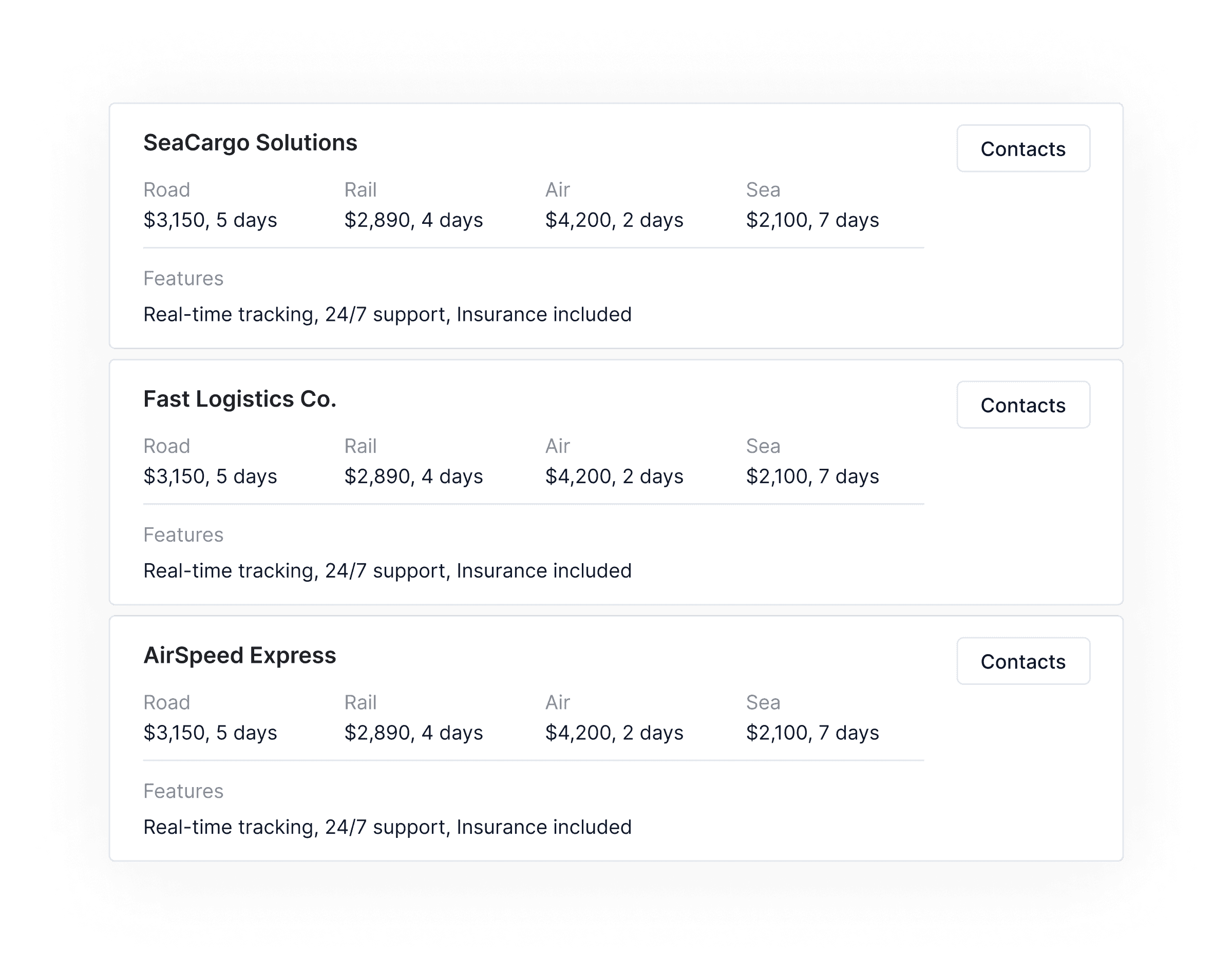 Logistics platform interface